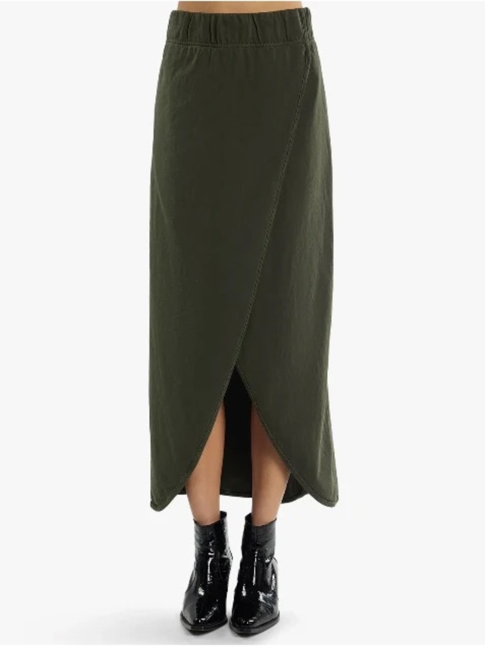 Les Tien Wrap-Front Midi Skirt in Olive Green